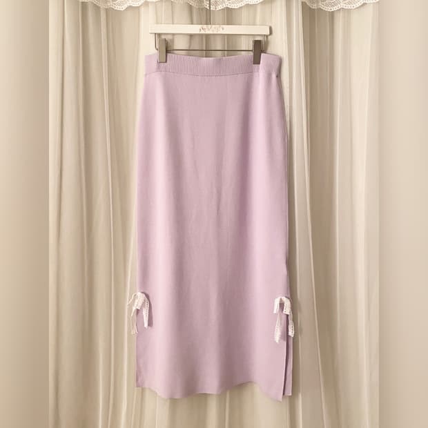 Lavender Lace Ribbon Knit Long Skirt