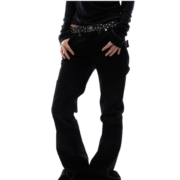 오호스 별 모양 장식 부츠컷 팬츠 블랙