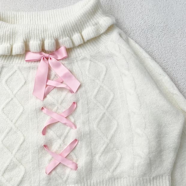 히메갸루 오프숄더 리본 니트