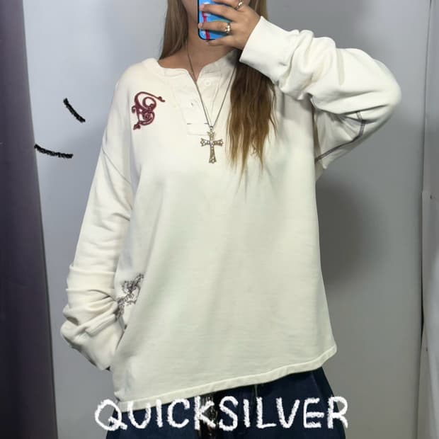 빈티지 퀵실버 자수 헨리넥 롱슬리브 