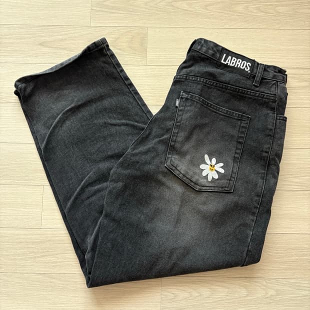 라브로스 데이지진 흑청 Cat Brush Baggy Jeans Black