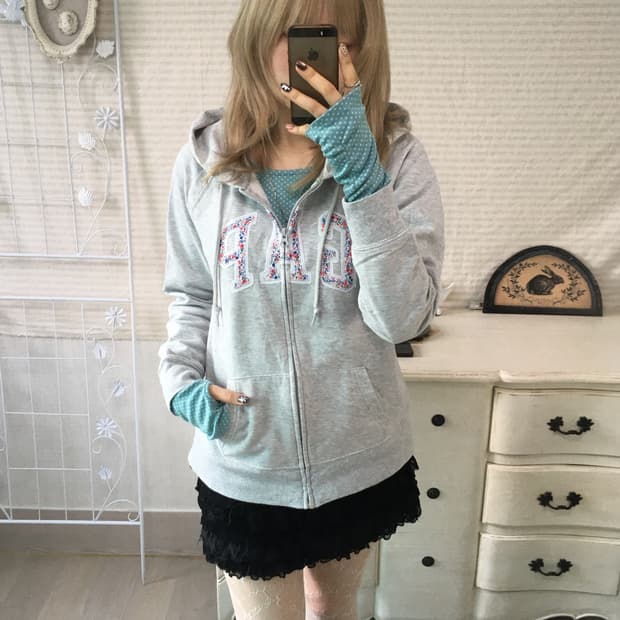 갭 플라워 로고 후드집업 그레이 gap