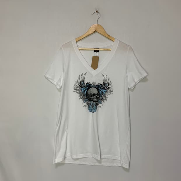 할리데이비슨 빈티지 해골 프린팅 브이넥 반팔 티셔츠 남녀공용 XL
