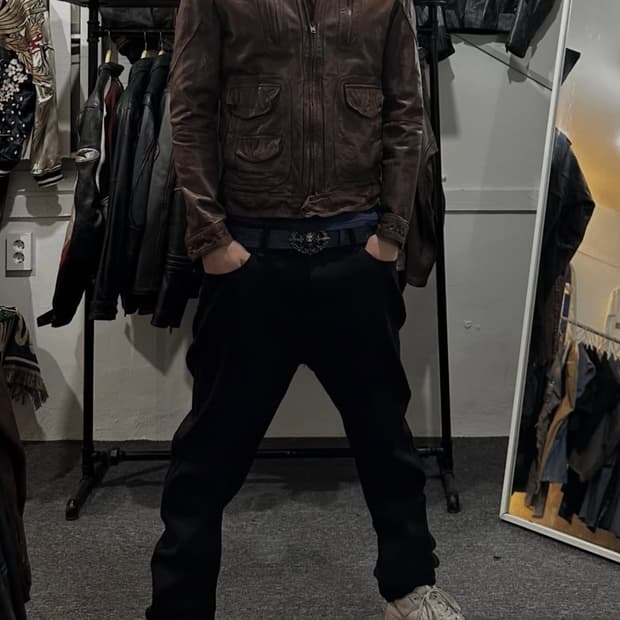 빈티지 양가죽 포켓 레더자켓