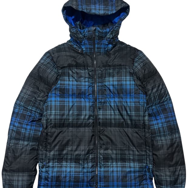 나이키 acg 타탄 블루체크 구스다운 경량 후드 패딩 