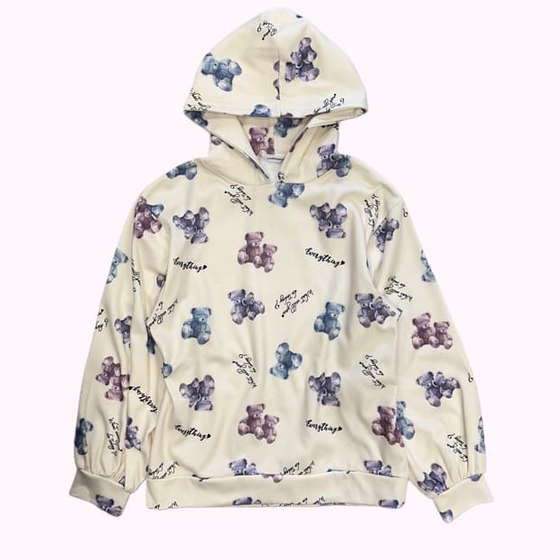 ivory bear pattern hood t-shirt