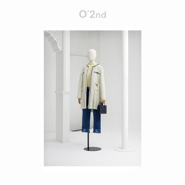 오즈세컨 플리츠 블록 트위드 원피스