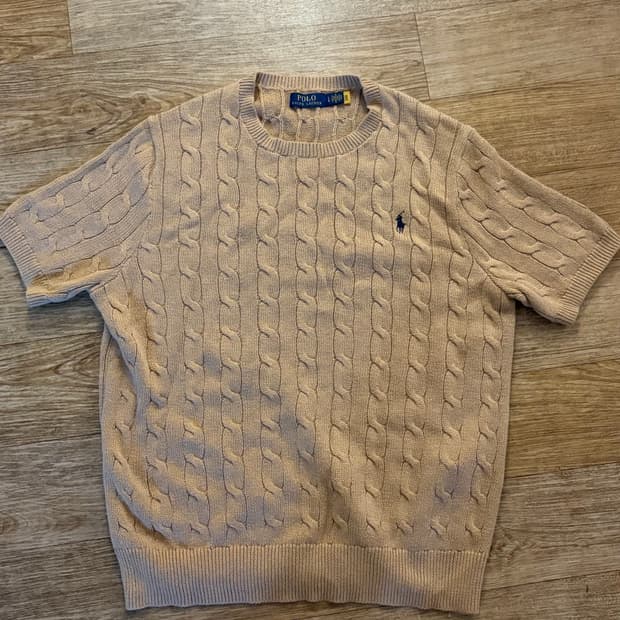 폴로 랄프로렌 케이블 니트 반팔 라지 베이지
