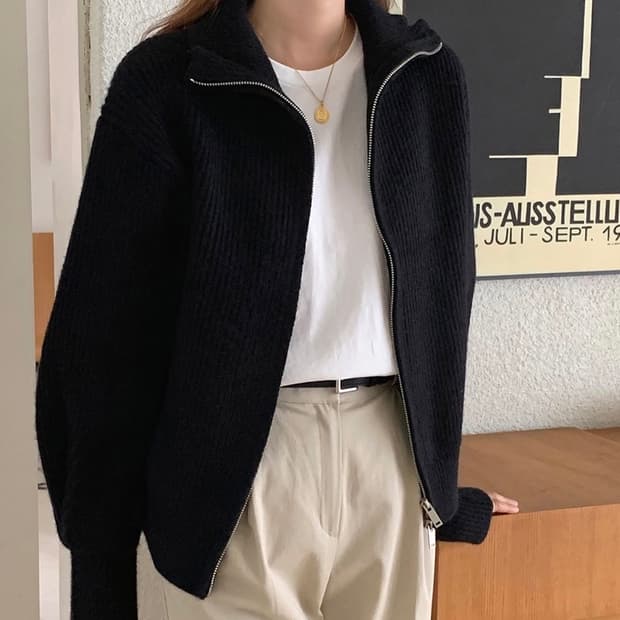 에드모어 알마 니트 집업 가디건 블랙