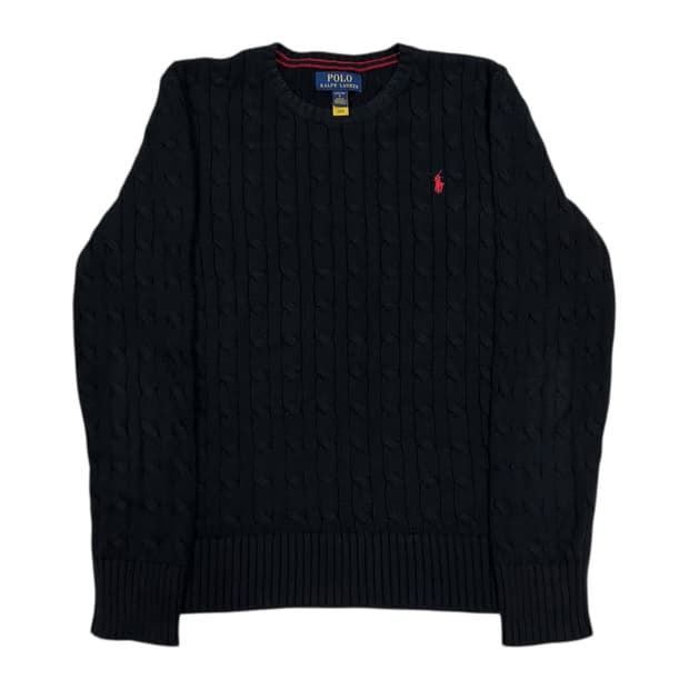 폴로 랄프로렌 신형 QR 포니 케이블 꽈배기 니트 블랙 L