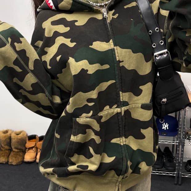 베이프 우드랜드 카모 샤크 후드집업 녹계