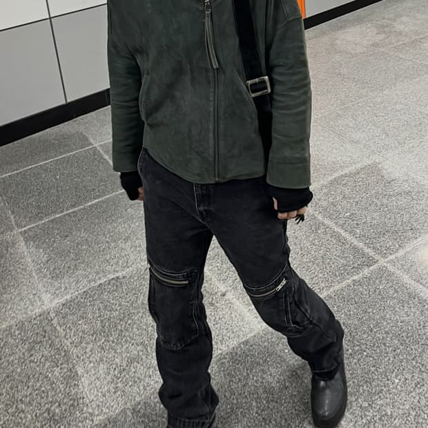 빈티지 비대칭 하이넥 램스킨 펜싱자켓