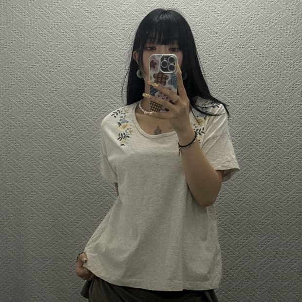 컨트리 빈티지 페어리 플라워 자수 아방핏 반팔티 K0605