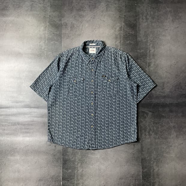 WRANGLER 랭글러 빈티지 네이비 도트 웨스턴 반팔 셔츠 A00776