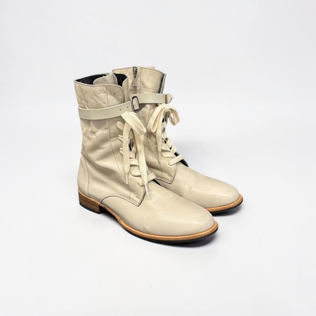 Y’S ivory lace-up strap boots