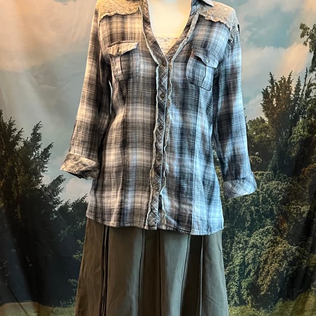 lace yoke checkered shirt