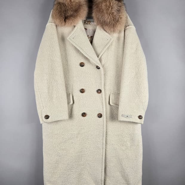 [무료배송]써스데이아일랜드 S 여성 오버핏 폭스퍼 울 혼방 롱 코트