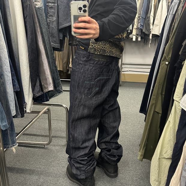 34) ROCAWEAR 로카웨어 올드스쿨 힙합팬츠 흑청 데님팬츠