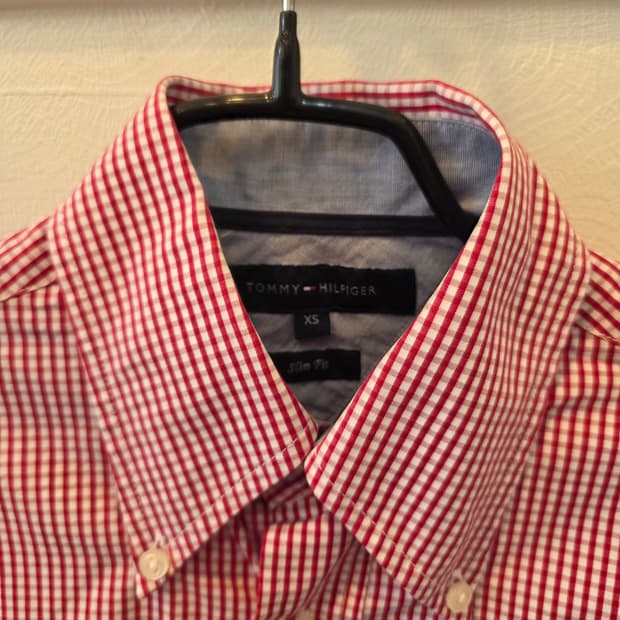 타미힐피거 레드 깅엄체크 셔츠 XS 슬림핏