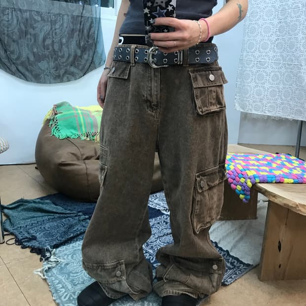 브라운 피그먼트 카고팬츠 