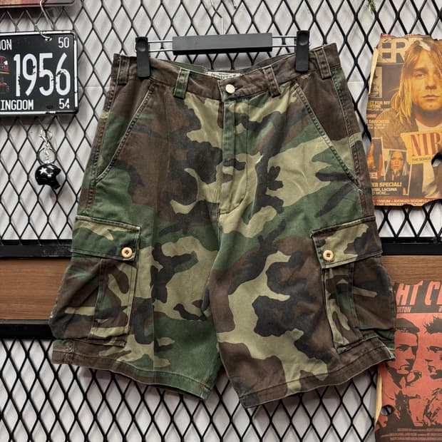 00s USA VINTAGE 카고 반바지 카모플라쥬 패턴 그린