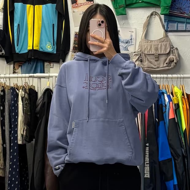 스컬프터 로고 레트로 블루 후드티 S