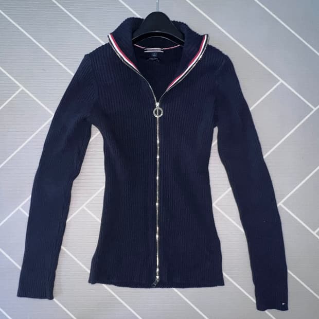 타미힐피거 네이비 니트 슬림핏 니트 집업