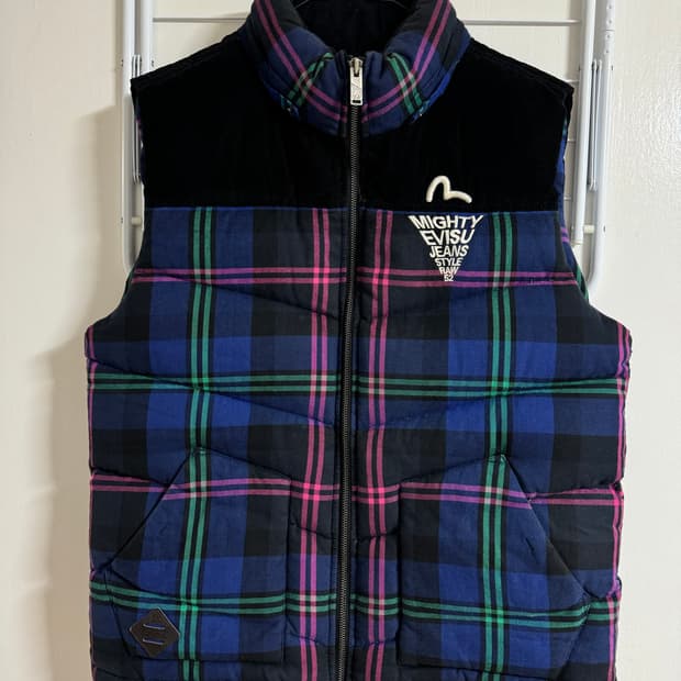 EVISU 체크 패딩 조끼 M/L 사이즈 에비수 베스트