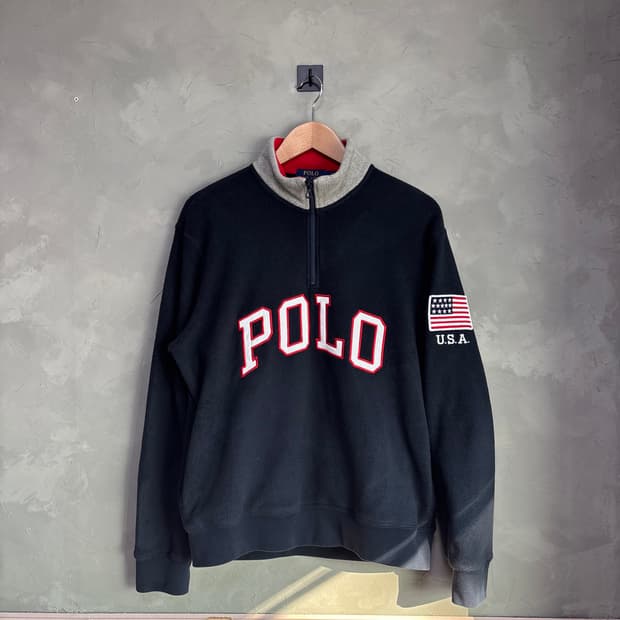 폴로 랄프로렌 빅로고 성조기 후리스 반집업 네이비