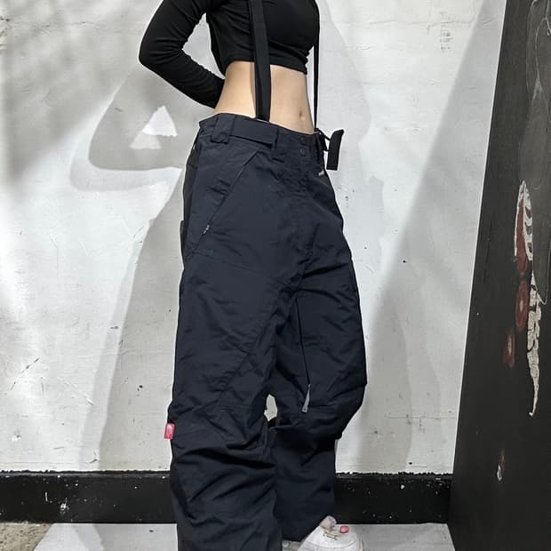 노스페이스 블랙 하이벤트 오버롤 와이드 트랙 팬츠 스키 팬츠 멜빵 바지