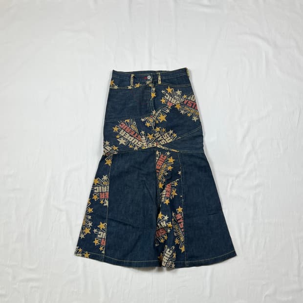 90‘s 히스테릭글래머 로고 패치워크 데님 스커트 치마