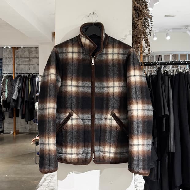 넘버나인 브라운 체크 리버서블 자켓