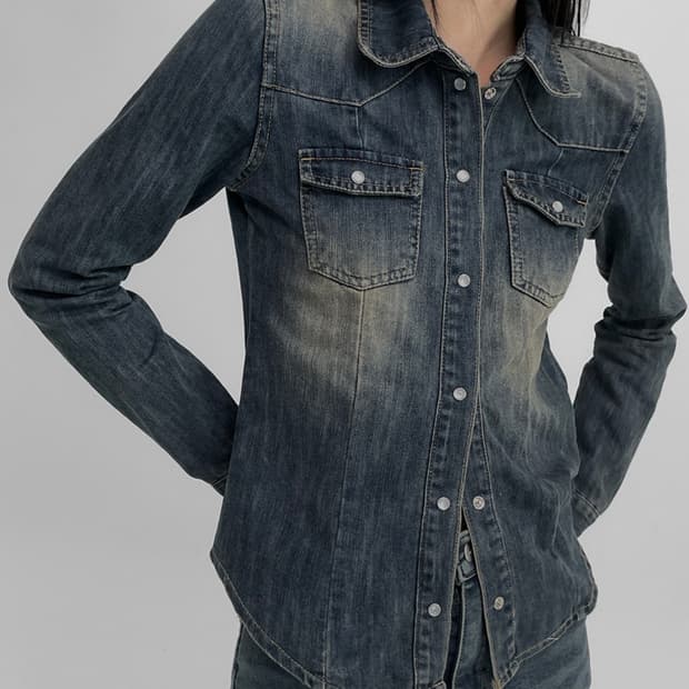 블랙업 워싱데님셔츠