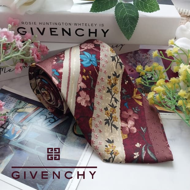 지방시 실크 브라운 플로럴 패턴 넥타이 9.7cm A+등급 K1468
