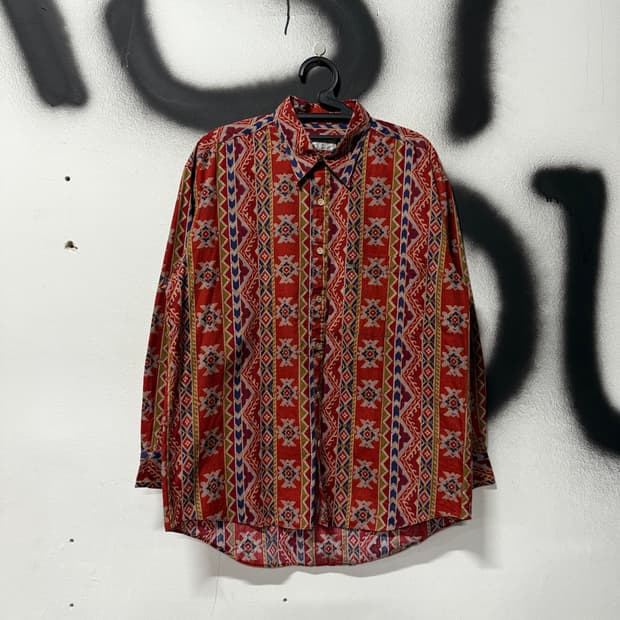 VTG 빈티지 에스닉 풀 패턴 원포켓 긴팔 셔츠