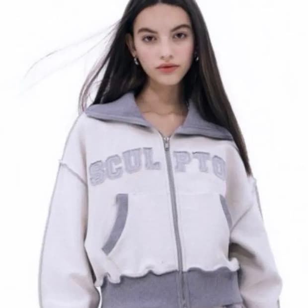 스컬프터 인사이드 아웃 후드집업 크롭 그레이