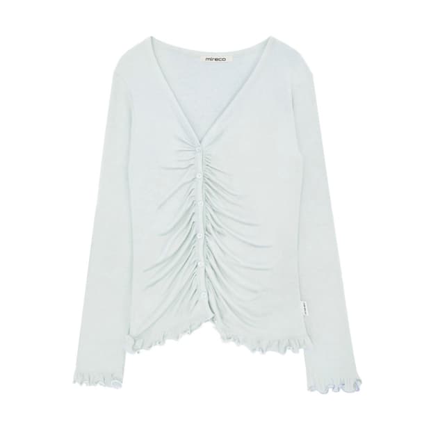 미레코ASYMMETRIC SHIRRING LACE CARDIGAN MIN