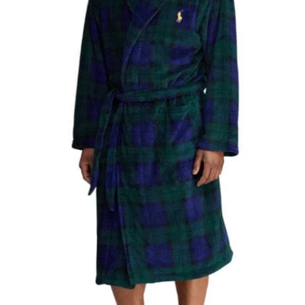 폴로랄프로렌 숄카라 마이크로파이버 타탄체크 가운 로브