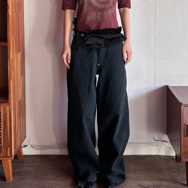 (새상품) 경 투톤 데님 팬츠 블랙 2사이즈