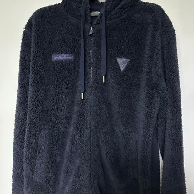 게스 뽀글이 후드집업 네이비