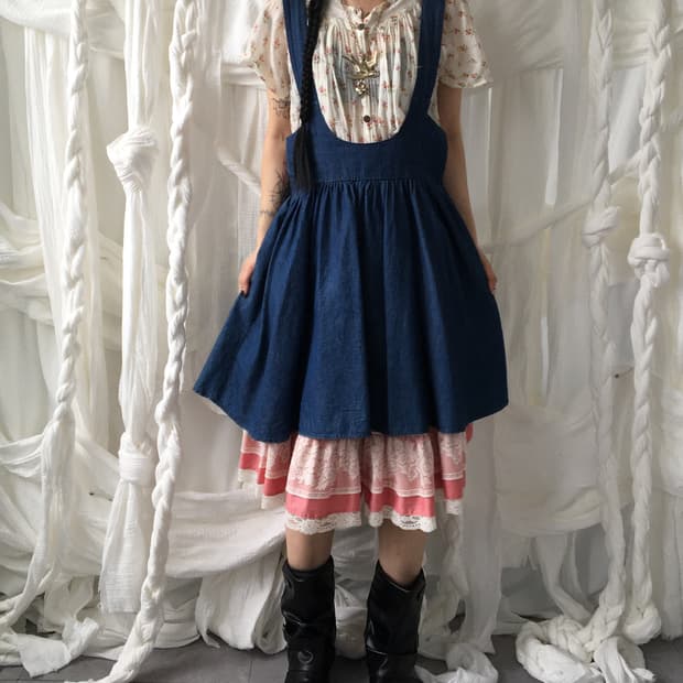 Denim suspender mood onepiece