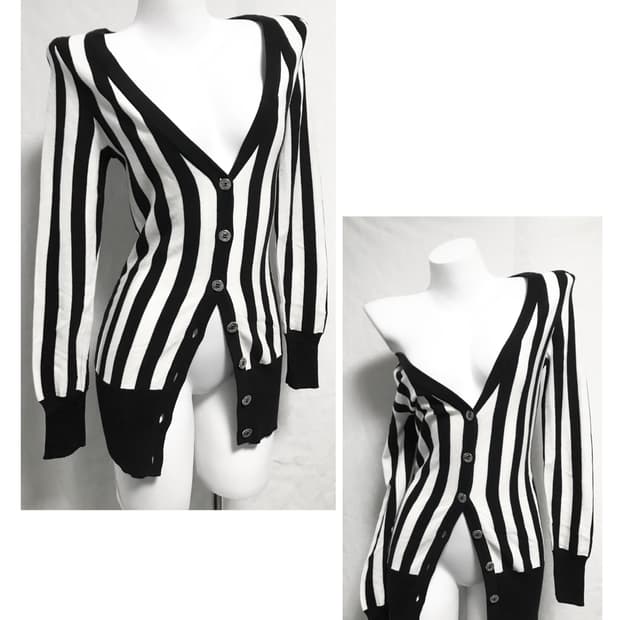 빈티지 cecil mcbee 세실맥비 오네갸루 스트라이프 딱붙 가디건 탑