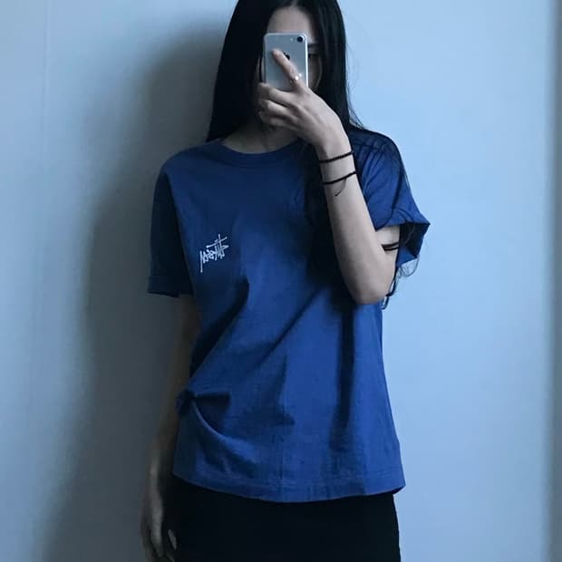 스투시 스탁로고 블루 반팔 티셔츠