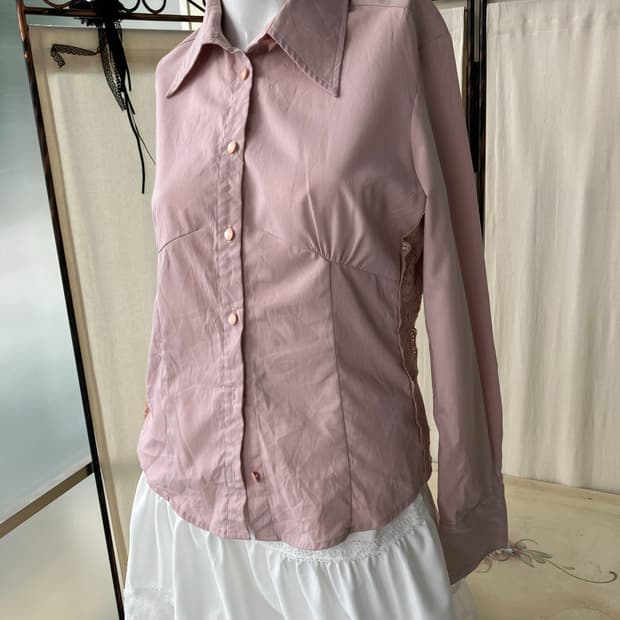 핑크 레이스 셔츠 1384 모리걸 일본빈티지