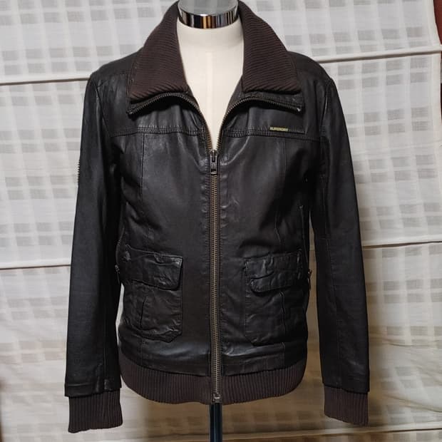 (100% 가죽) 슈퍼드라이 브라운 가죽 자켓 S (90~95)