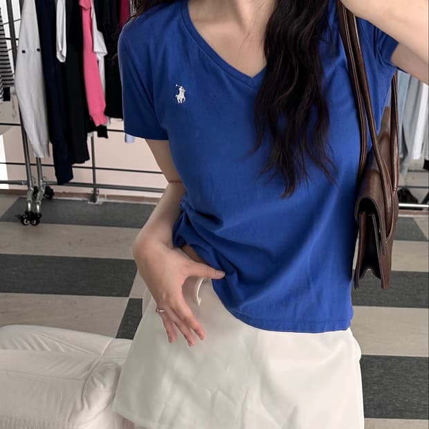 폴로 랄프로렌 블루 V넥 반팔 티셔츠
