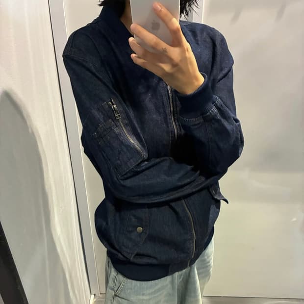 빈티지 데님 집업 블루종 자켓 MA-1 포켓 디테일 레귤러핏 인디고