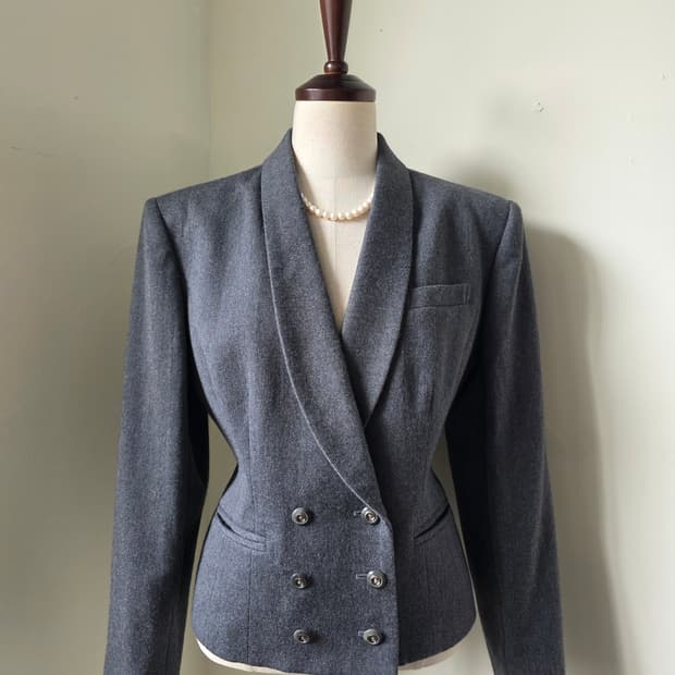 그레이 숄카라 더블 울 자켓