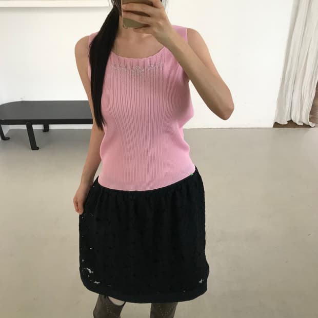 vintage Pink Beaded Sleeveless Top