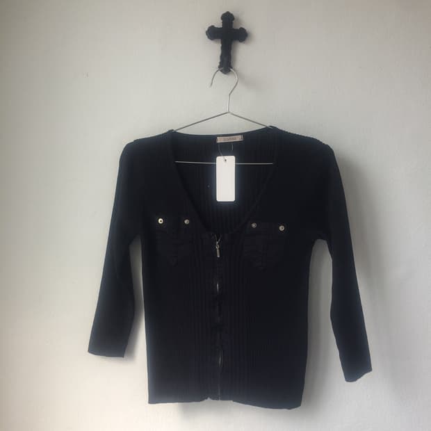Pocket point ribbed zip up